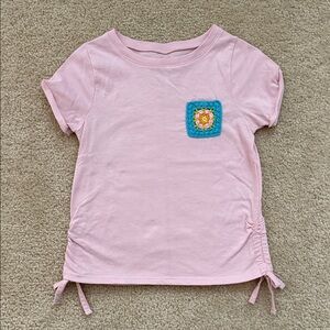 Pink Girls Shirt with Crochet Pocket